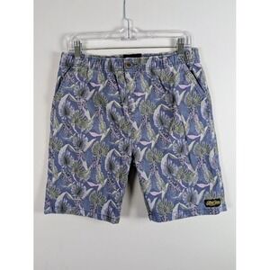 AussieBum Pull-On Chino Shorts Mens L Periwinkle Blue Tropical Leaf Print EUC